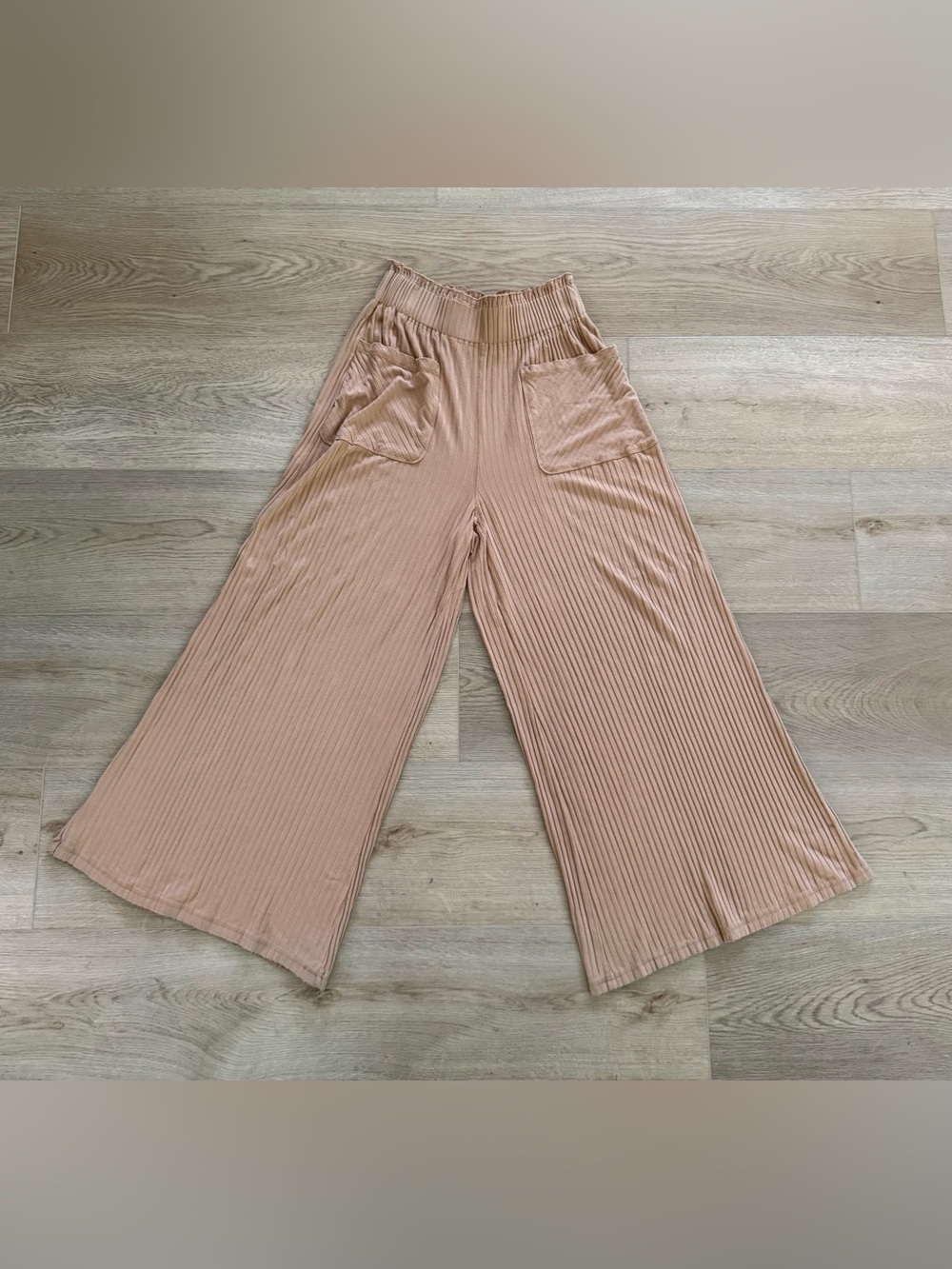 FP Movement Blissed Out Ribbed Wide Leg Pants M Toasted Coconut